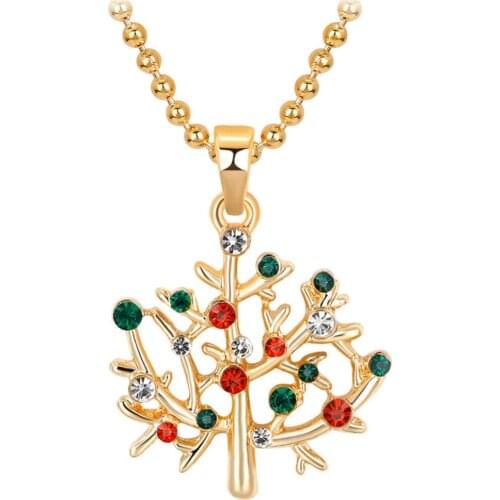 Christmas Tree Necklace Jewelry Tree Of Life Pendant Necklace Fashion Luxury Alloy Rhinestone Women Necklace 2019 New Year Gift