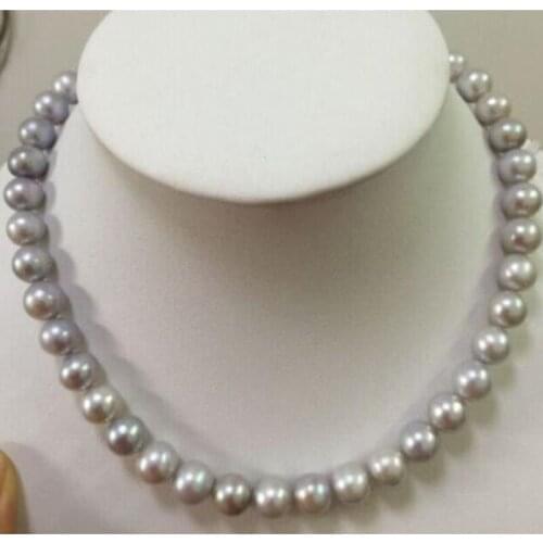 10-11MM SOUTH SEA ROUND SILVER GREY PEARL NECKLACE18"14k