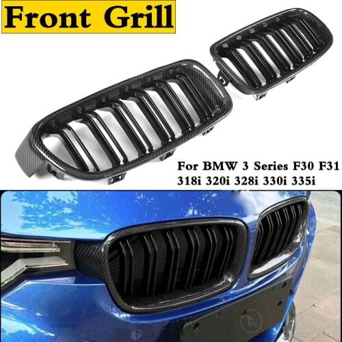 Genuine Carbon Fiber for 3 series f30 f31 Grill Dual Slat Glossy Black Grille for BMW 3 series 318i 320i 328i 330i 335i 2012-18