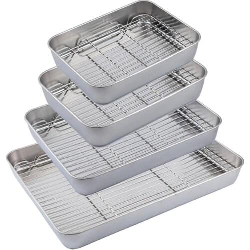 Baking Sheet Tray With Removable Rack Set Stainless Steel Cooling Pan For Oven BBQ Tray Dishwasher Non Toxic Safe