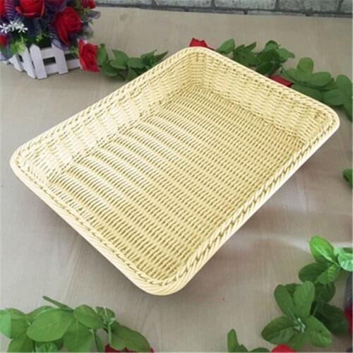 Plastic serving tray fake rattan tray hand-woven basket for tea storage cake snacks fruit tray 1pc