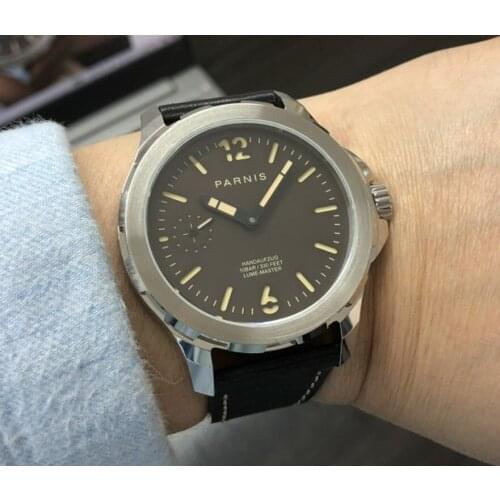 Sapphire crystal 44mm Light coffee color dial Asian 6497 17 jewels Mechanical Hand Wind movement luminous mens watch GR131-20