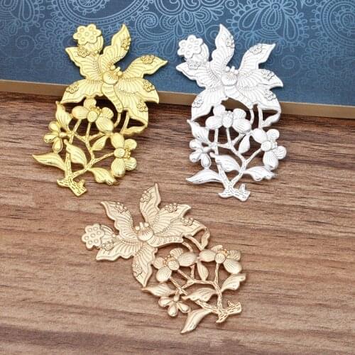 10 PCS 35*62mm Metal Alloy Gold/Silver Color Flowers Connectors Charm DIY Accessories For Jewelry Making