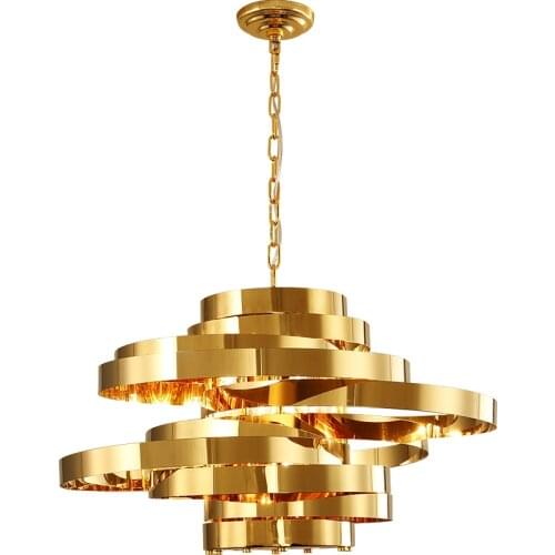 Modern Gold Metal Suspension Pendant Light Creative ring stainless steel hanging Lamp for Kitchen Foyer art Home lighting PA0145