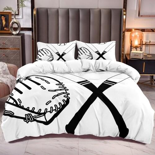Sports Theme Duvet Cover with Baseball Print Kids Bedding Comforter Cover Sets with Zipper Closure White Microfiber Quilt Cover