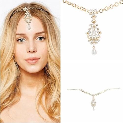 Rhinestone Bridal Hair Chain Pearl Forehead Headpiece Crystal Wedding Indian Head Jewelry For Girls Women Hair Accessories