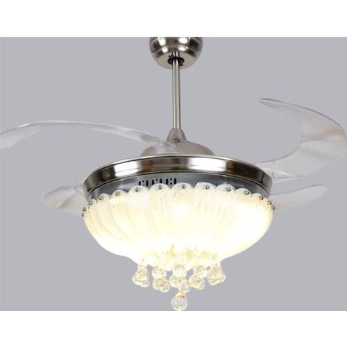 Rose Ceiling fan Light 42 inch 108cm LED crystal living room ceiling lamp 85-265V Silvery Dimming remote control ceiling fan Lig