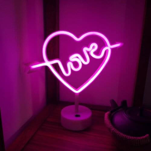 Heart Shape LED Neon Light Plastic Sign Night Light Decorative Neon Lamp High Brightness Light with Base Desktop Decoration 2021