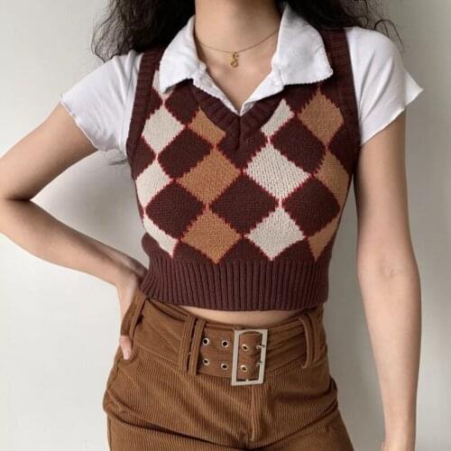 TVVOVVIN Fashionable Diamond-shaped Woolen V-neck Slim Short Sweet Vest Womens Spring 2021 New Womens Clothing DFWO