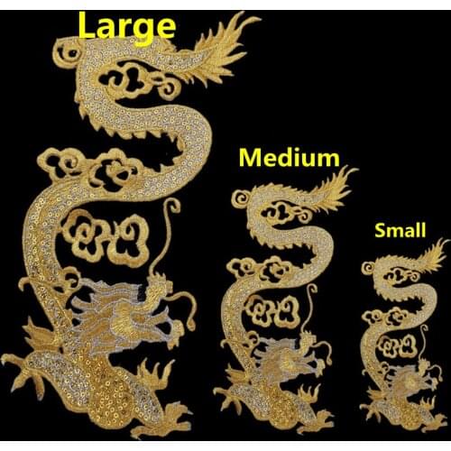 Golden Dragon Embroidery Chinese Style Practice Clothes Martial Arts Uniform Dress Large DIY Embroidery Cloth Patch Sticker