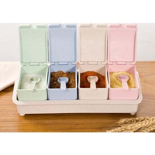 BF040 Home Kitchen seasoning box Plastic Spice Jar Stocked Drawer Type 4 Grid Storage Box 25.8*9*7.2cm