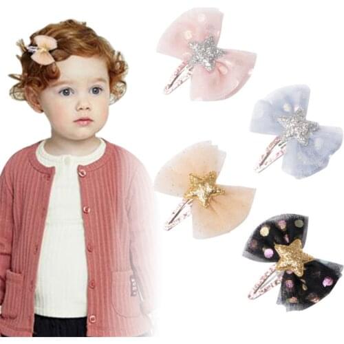 20pcs/lot Sequin Polka Dot Bow With Hair Clip Children Shiny Star Hairgrips Kids Hairpins Girls Hair Accessories Hair Bows Clip