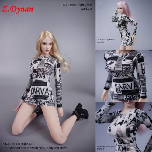 In stock 1/6 Female figure clothes sexy posters Print tight dress Hip skirt fit 12 inch TBLeague JIAOU action figure