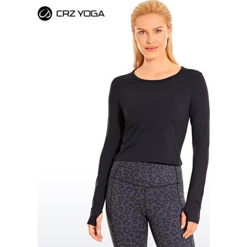 CRZ YOGA Womens Cropped Long Sleeve Athletic Workout Running Shirts Crop Top with Thumb Hole Yoga Shirts T-shirt For Women