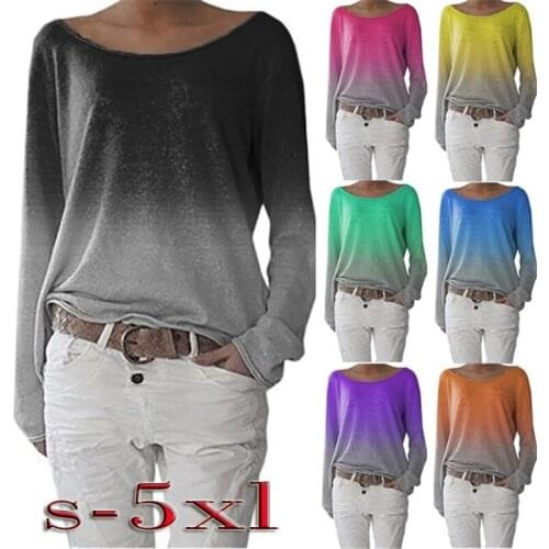 Shirts for Women Long Sleeve Gradient Spring Casual Harajuku Oversized T Shirt Streetwear Plus Size Women Clothing Top Tee
