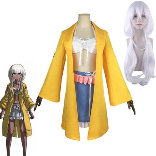 NEW Danganronpa V3:Killing Harmony Angie Yonaga Anime Cosplay Costume Women Girls Halloween Yellow Coat Skirt Suits Wig