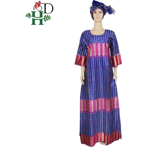 H&D beaded ankara dresses for women dashiki bazin riche maxi dress lace dresses with head wrap robe africaine femme grand taille