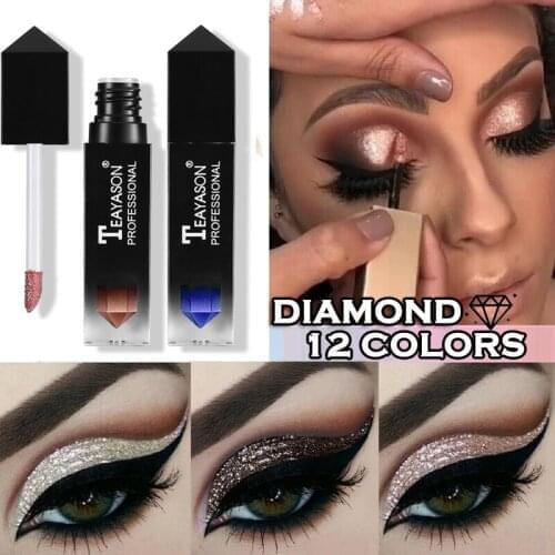 12 Colors Glitter Liquid Eyeshadow Waterproof Lasting Shimmer Metallic Easy To Makeup Professional Eye Shimmer Diamond Eyeshadow