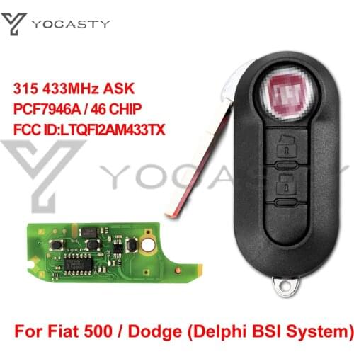 YOCASTY 2 Buttons 315 433 MHz PCF7946 ID46 Flip Car Key Fob Auto key For Fiat 500 Grande Punto Florino With Delphi BSI System