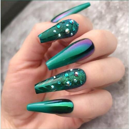20pcs/Set Art Fake Nails Press On With Glue Bright Shining 3D Diamond Decoration For Girls Faux Ongles накладные ногти наклейки