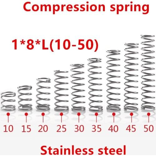 20pcs/lot 1*8*10/15/20/25/30/35/40/45/50mm spring 1mm stainless steel Micro small Compression spring