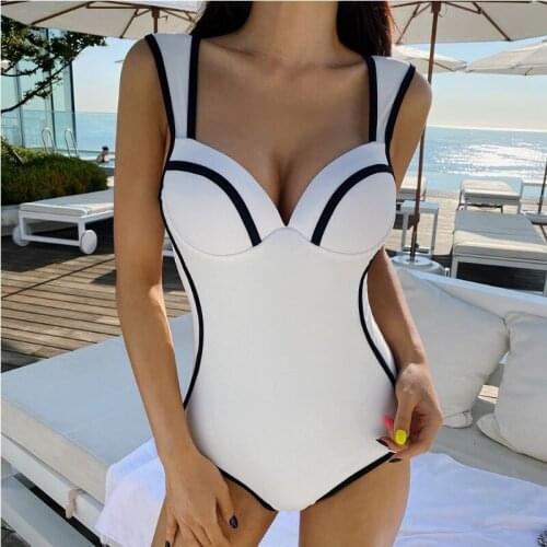 2021 New Fashion Ladies Underwire Gathered Small Chest Sexy Black Triangle One-piece Slim Body Slimming Swimsuit