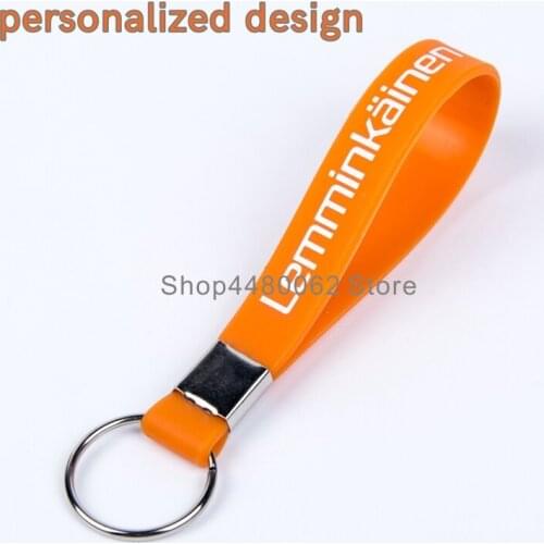 200pcs/lot 12mm width caved logo silicone keyrings cheap price personalized text color filled keychains