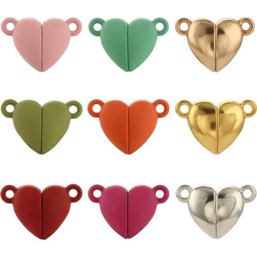 5 Set/lot Love Heart Shape Magnetic Connected Clasps Beads Charms End Caps for DIY Jewelry Making Leather Bracelet Accessories