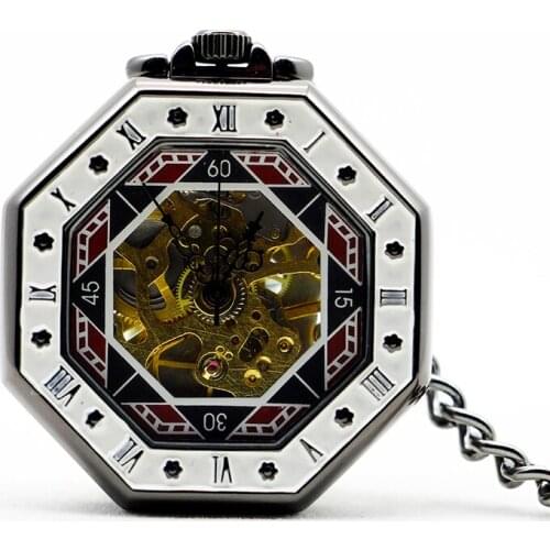5pcs Men Women Hand Winding Windup Skeleton Classic Fashion Casual Steampunk Mechanical Pocket Watch Clock Watches Chain