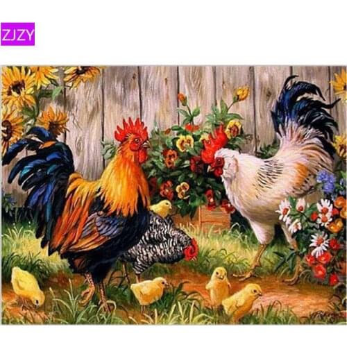 ZJZY 5D Diy Diamond Painting Sale Animal Cock Full Diamond Round Rhinestone Mosaic Diamond Embroidery Forever Picture LY427