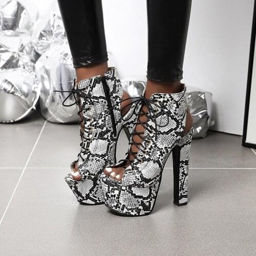 Nightclub party style sexy peep toe summer boots sandals fashion lace-up zipper serpentine platform super high heel women shoes