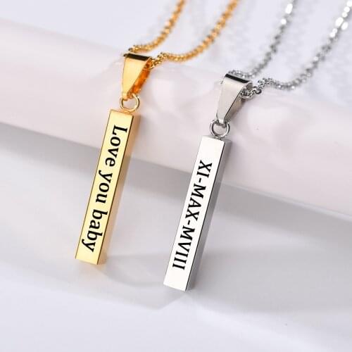 Four Sides Engraving Square Pendant Necklaces Adjustable Custom Name Necklace Gold Stainless Steel Gifts Jewelry For Women/Men