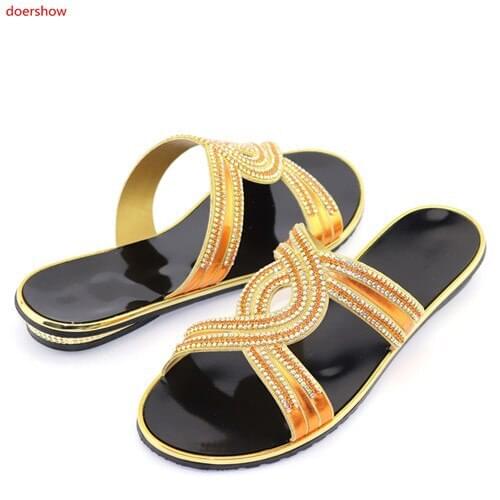 Doershow Low Heel Italian Ladies Crystal Sandals African Womens Sandals fashion shoes for Woman Wedding shoes!SFF1-1