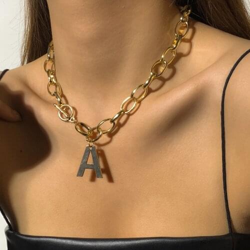 Ins Cold Wind Hollow Metal Chain Necklace Simple Trend Letter A Single Layer Clavicle Chain European and American Style Jewelry