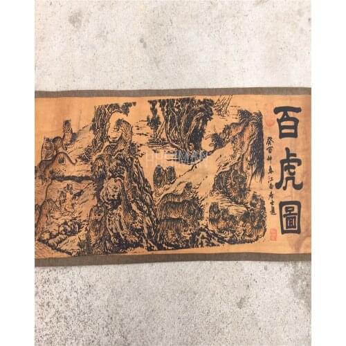 China Antique Collection 100-Tiger Picture Scroll Painting Diagram