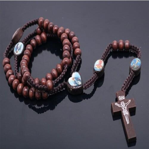 Classic Handwoven Icon Beads Wood Necklace Prayer Rosary Religious Jewelry Jesus Jewelry Gift