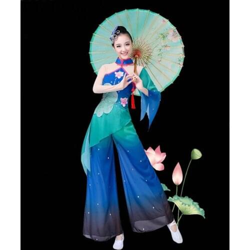 Wholesale Chinese Folk Dance Costume Chinese Collar Fan Dance Costume Transparent Sleeve Yangko Dance Costume XXXL FF010 YQ