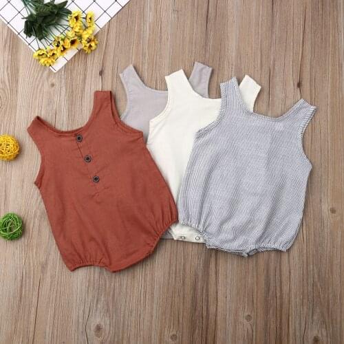 Summer Casual Baby Girl Boy Infant Sleeveless Cotton Bodysuit Outfits Clothes Lovely Unisex Bodysuits Pure Color