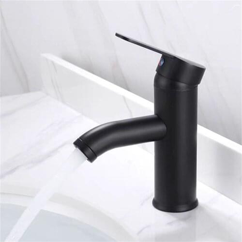 Matte Black Faucets Stainless Steel Paint Single Handle Basin Sink Tap Deck Mounted Hot Cold Mixer Faucet Bathroom Accessories