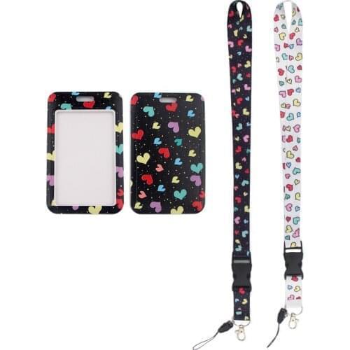 MD291 DMLSKY Cartoon Heart Card Holders Case Phone Key Badge Camera USB Holders Neck Rope Lanyard with Keyring
