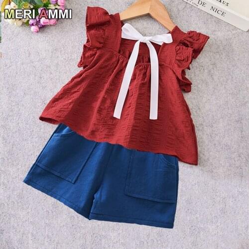 MERI AMMI 2pcs Outfit Set Children Girl Clothing Set Pineapple T-shirt+Bow Shorts For 2-7 Year Girl