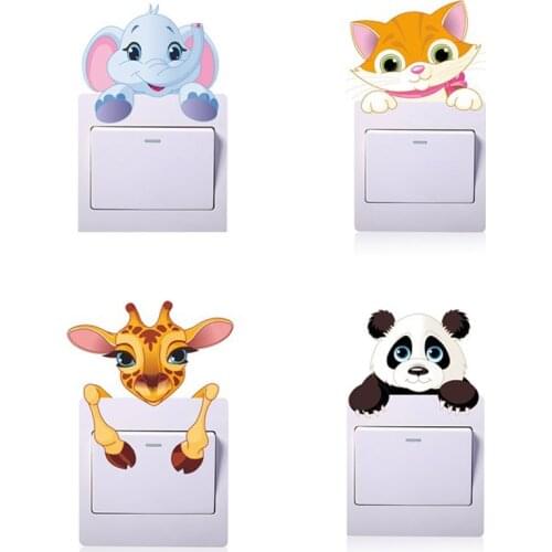 Cute Animals Elephant Cat Panda Giraffe Light Switch Sticker Removable Wall Sticker for Kids Baby Nursery Home Decal Mural Decor