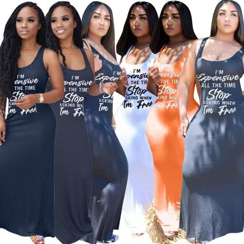 Fashion Sexy Womens Clothing Home Solid Color Letter Print Sleeveless Vest U Neck Straight Wholesale Loose Dress Drop Shipping