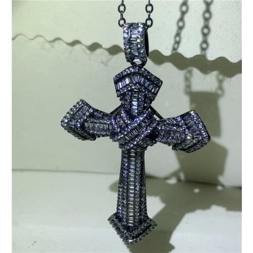 Fashion Big Cross pendant Black Gold 925 silver AAAAA Cz Party Wedding Pendants with necklace for Women Men Jewelry Gift