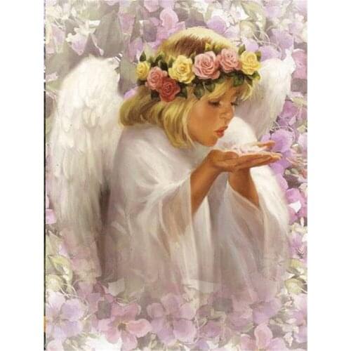 Angel Girl Boy Flowers DIY Cross Stitch Embroidery 11CT Kits Craft Needlework Set Cotton Thread Printed Canvas Home Room