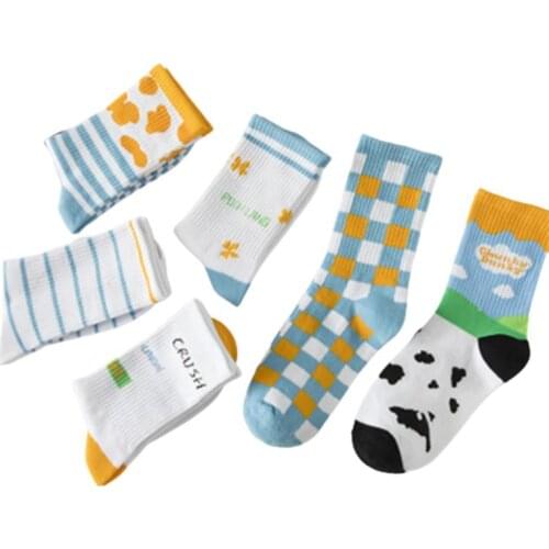 Socks In Tube Socks Female Ice Cream Color In Tube Socks Blue Checkered Milk Stripes College Style Sports Socks