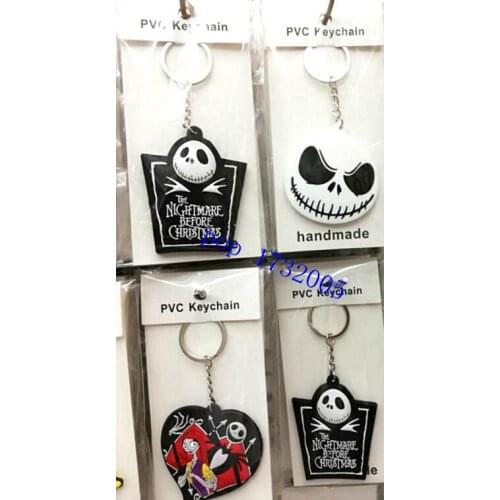 New 20 pcs Nightmare Before Christmas Double-sided PVC Silicagel Key Chains DIY Metal Key Ring