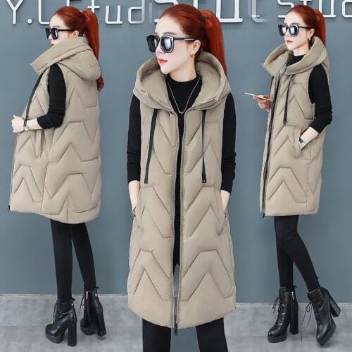 LISYRHJH Autumn Winter Vest Women Waistcoat 2021 Female Sleeveless Vest Jacket Hooded Warm Long Vest Coat Colete Feminino
