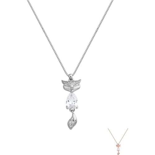 SILVERHOO 925 Sterling Silver Cute Fox Animal Pendant Necklaces For Women Water Drop Cubic Zirconia Necklace Charms Fine Jewelry