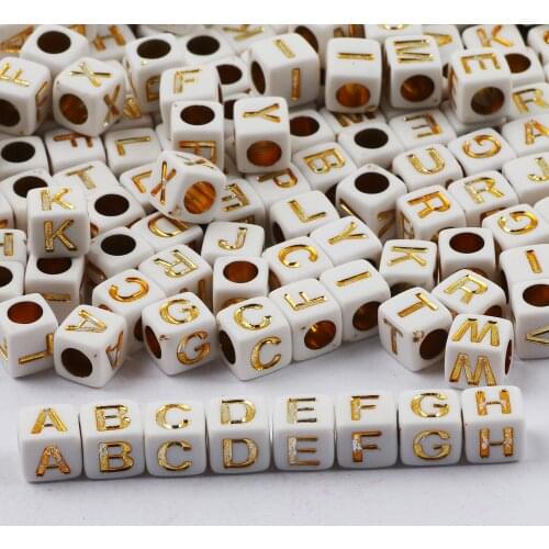 500-100PCS Random Mixed Letter Beads Acrylic Square Alphabet Loose Beads For Jewelry Making DIY Childrens Necklace Bracelet